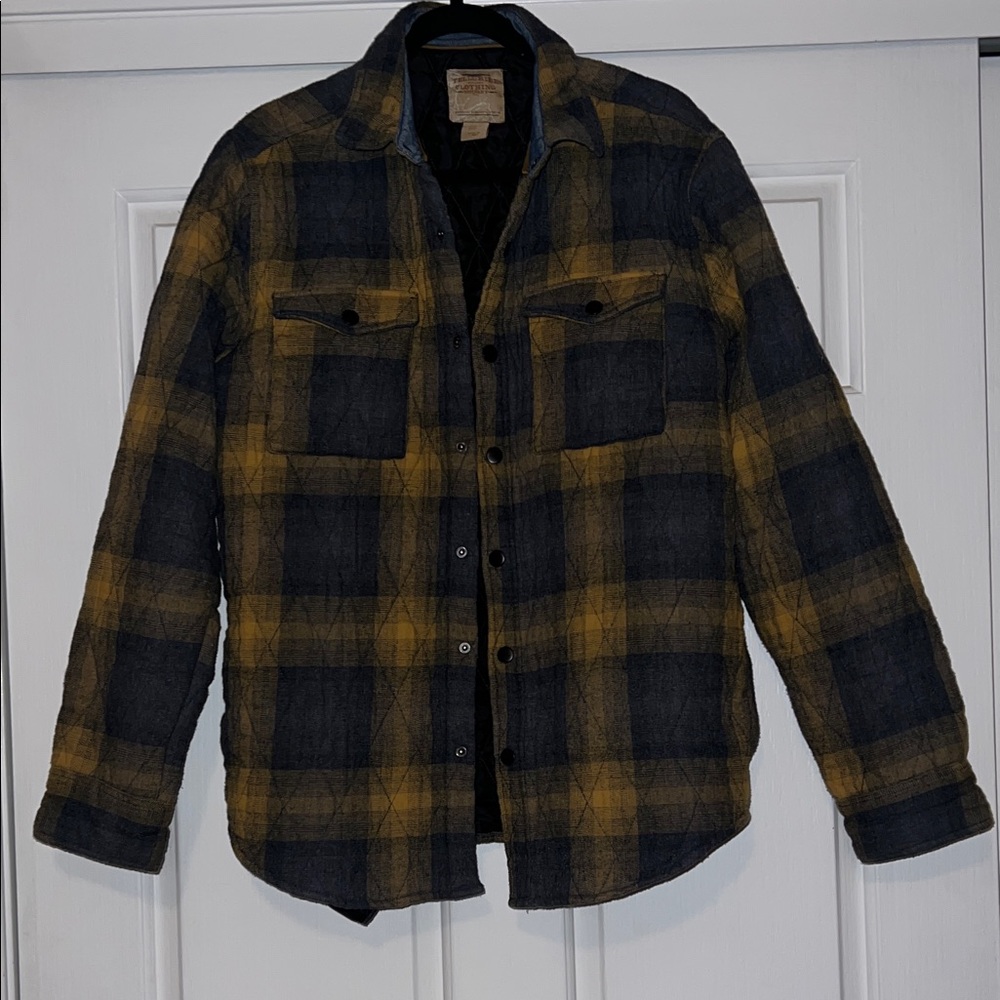 Men's Plaid Quilted Shirt Jacket - Navy and Yellow